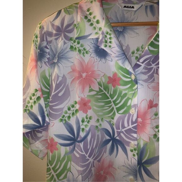 Vintage ALIA Pastel Hawaiian button down top size 18 - Picture 4 of 12